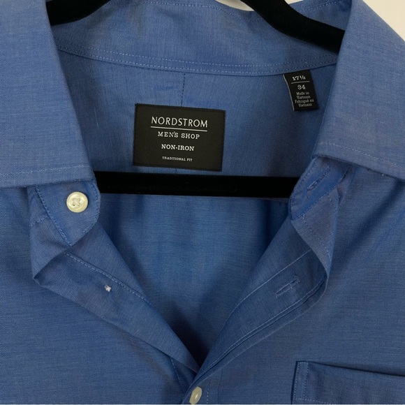 2/$30 Nordstrom Men’s Shop Non-Iron Blue Button Up sz 17.5 34 - Picture 4 of 7